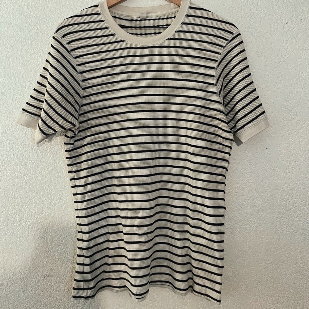 Men’s Waffle Striped Crew Neck - White